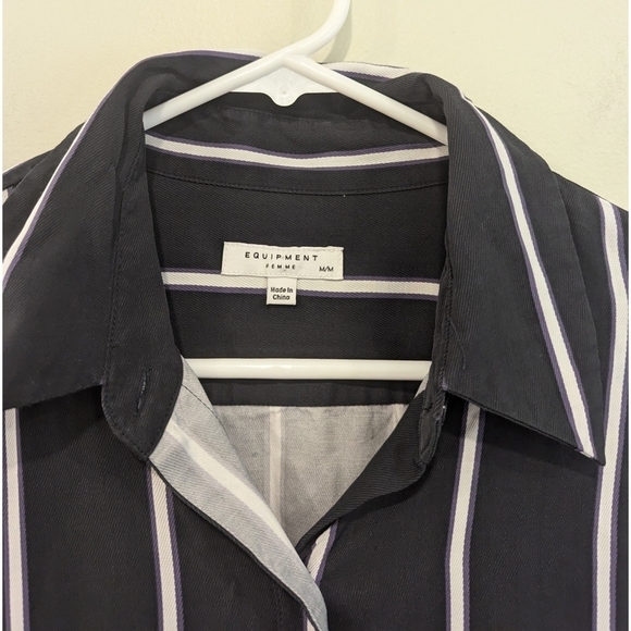 Equipment Bradner Striped Twill Shirt in Eclipse Noir Vi Size Medium - Picture 4 of 10